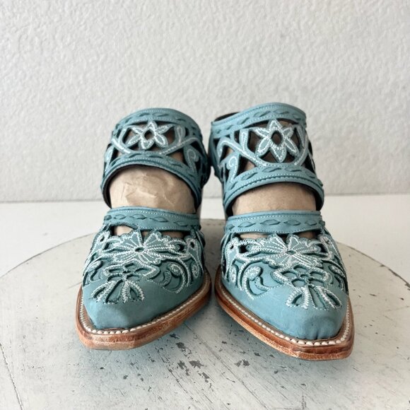 Lane Robin Mule Blue Leather Womens 6 Cowgirl Western Short Ankle Cowboy Boots - Picture 5 of 11